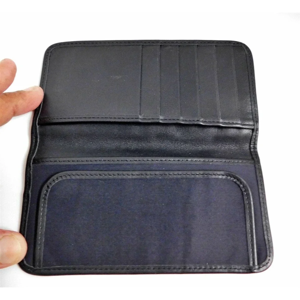 Moschino Redwall Italy‎ Vintage Black Nylon Leather Checkbook Clutch Wallet